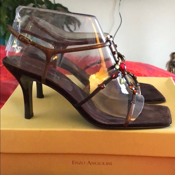 Never worn Enzo Angiolinj brown multijeweled heels - Picture 2 of 5